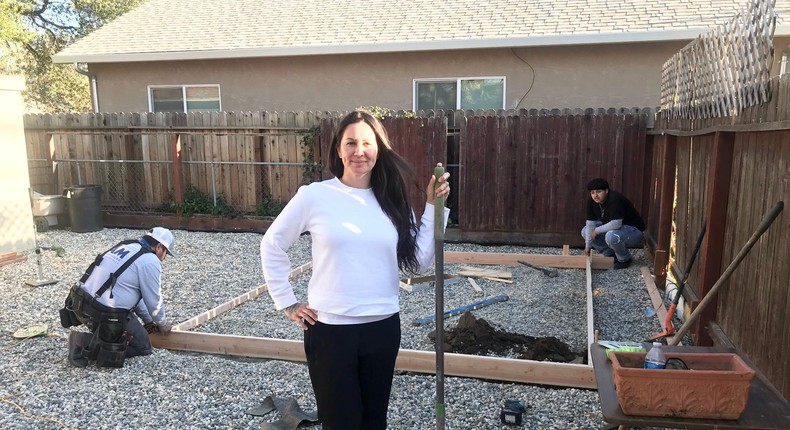 Blanca Barragan during the construction of the shed micro-home in her backyard.Courtesy of Blanca Barragan