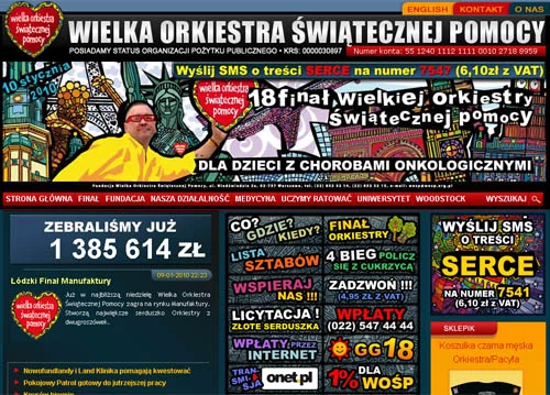 Strona internetowa fundacji Wielkiej Orkiestry Świątecznej Pomocy to niezwykle barwne miejsce w sieci.