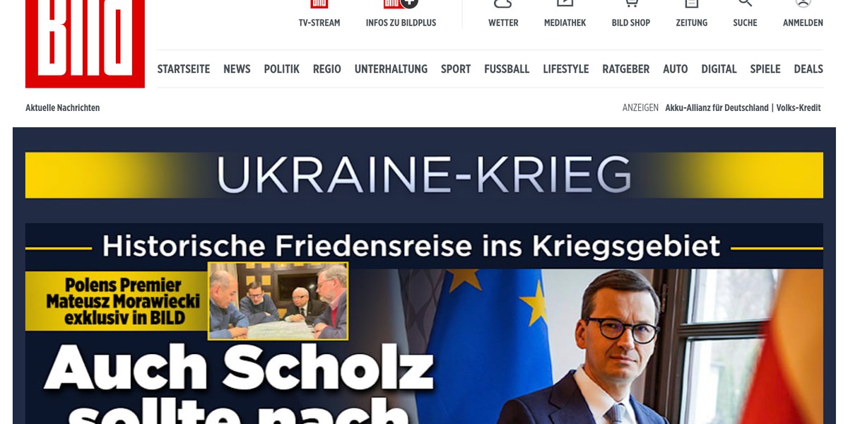 Bild.de strona glowna, zrzut z ekranu