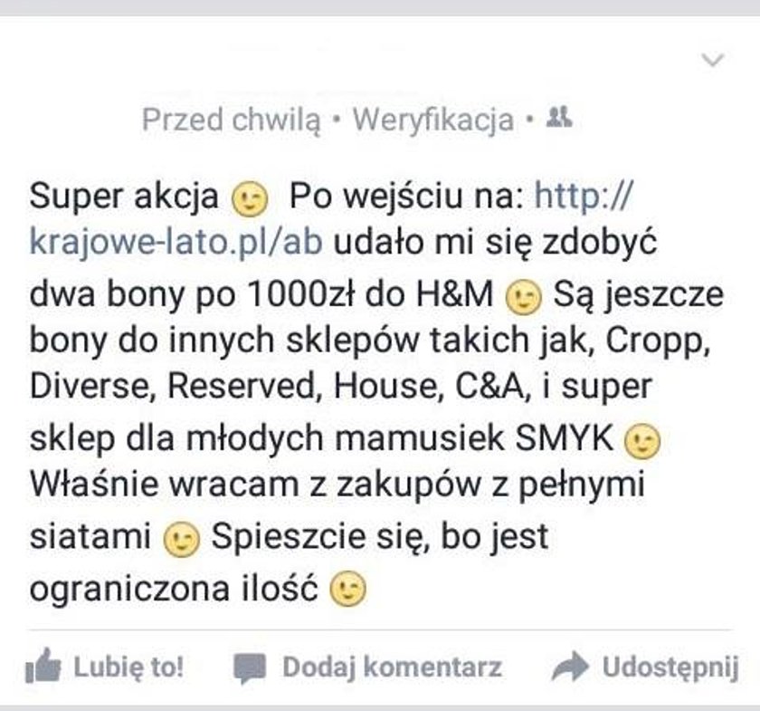 Nie wierzcie w takie promocje i nie klikajcie w linki.