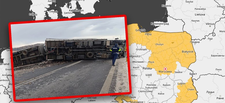 Wiatr przewrócił ciężarówkę. IMGW ostrzega, kierowcy muszą uważać