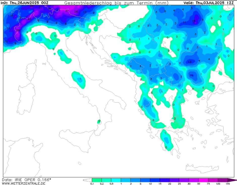 Mapa kretanja hladnijeg vazduha ju noći između četvrtak i petka
