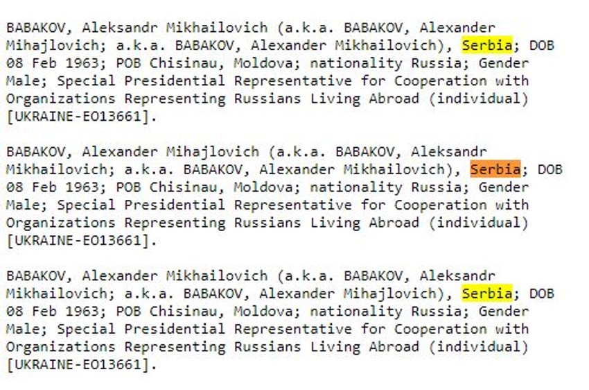 Aleksandar Babakov na "crnoj listi" SAD-a