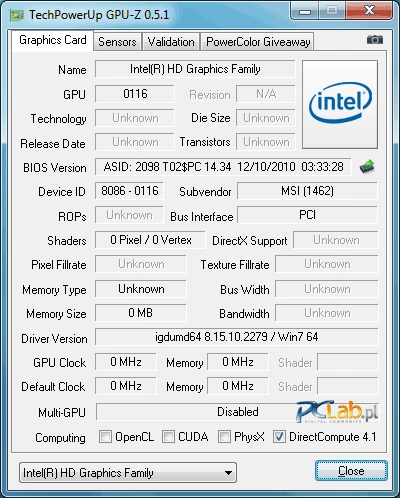 Układ graficzny to Intel HD 3000