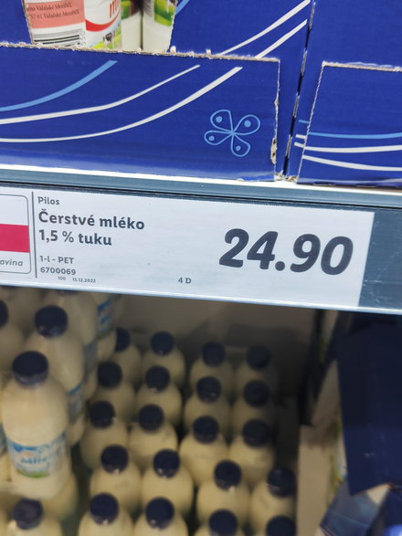 "Litr mleka kosztuje w Czechach 24,90 kč, czyli 4,72 zł