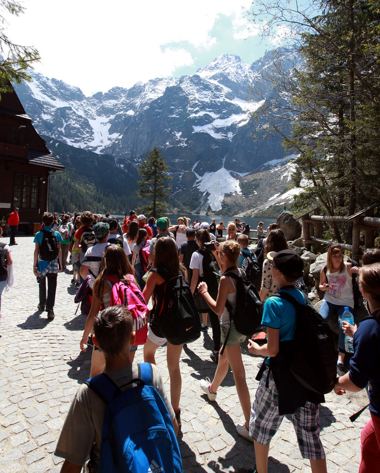 ZAKOPANE TATRY MORSKIE OKO TŁUMY WYCIECZKI (Tłumy turystów nad Morskim Okiem)