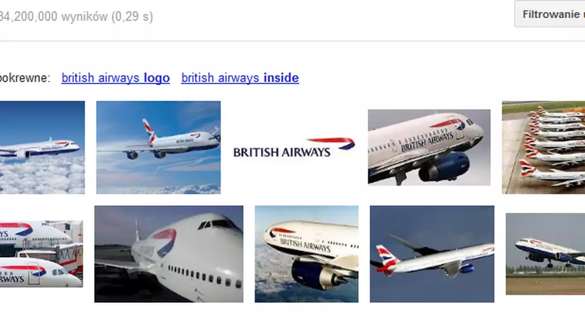 British Airways w wyszukiwarce Google