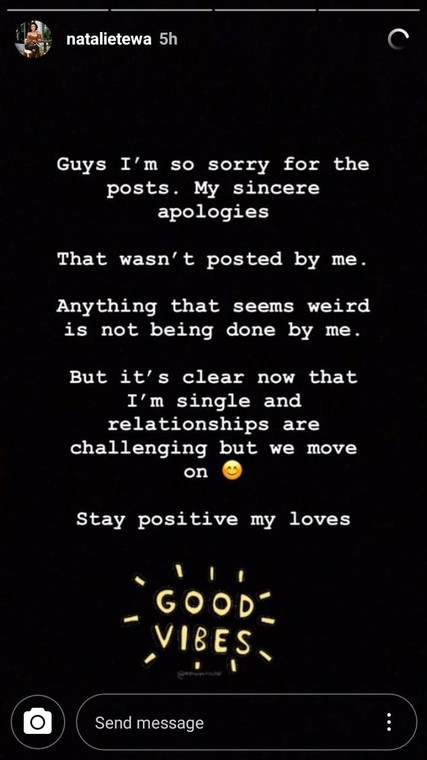 Natalie Tewa's post on break up 