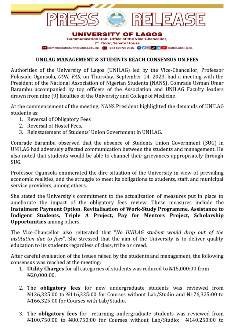 Public notice from Unilag