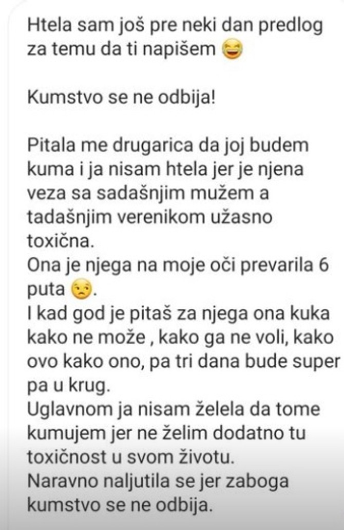 Nisam htela zbog toksičnosti