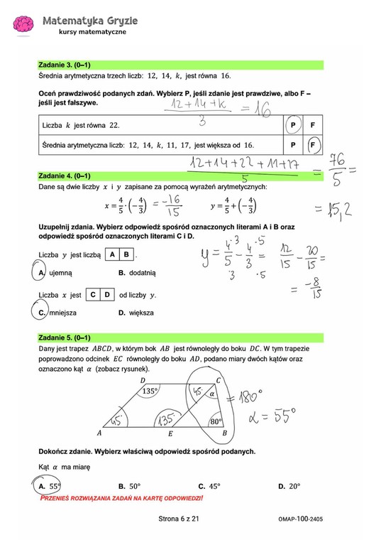 Egzamin ósmoklasisty 2024. Matematyka [ARKUSZE CKE i ODPOWIEDZI]. Zadania 3, 4 i 5