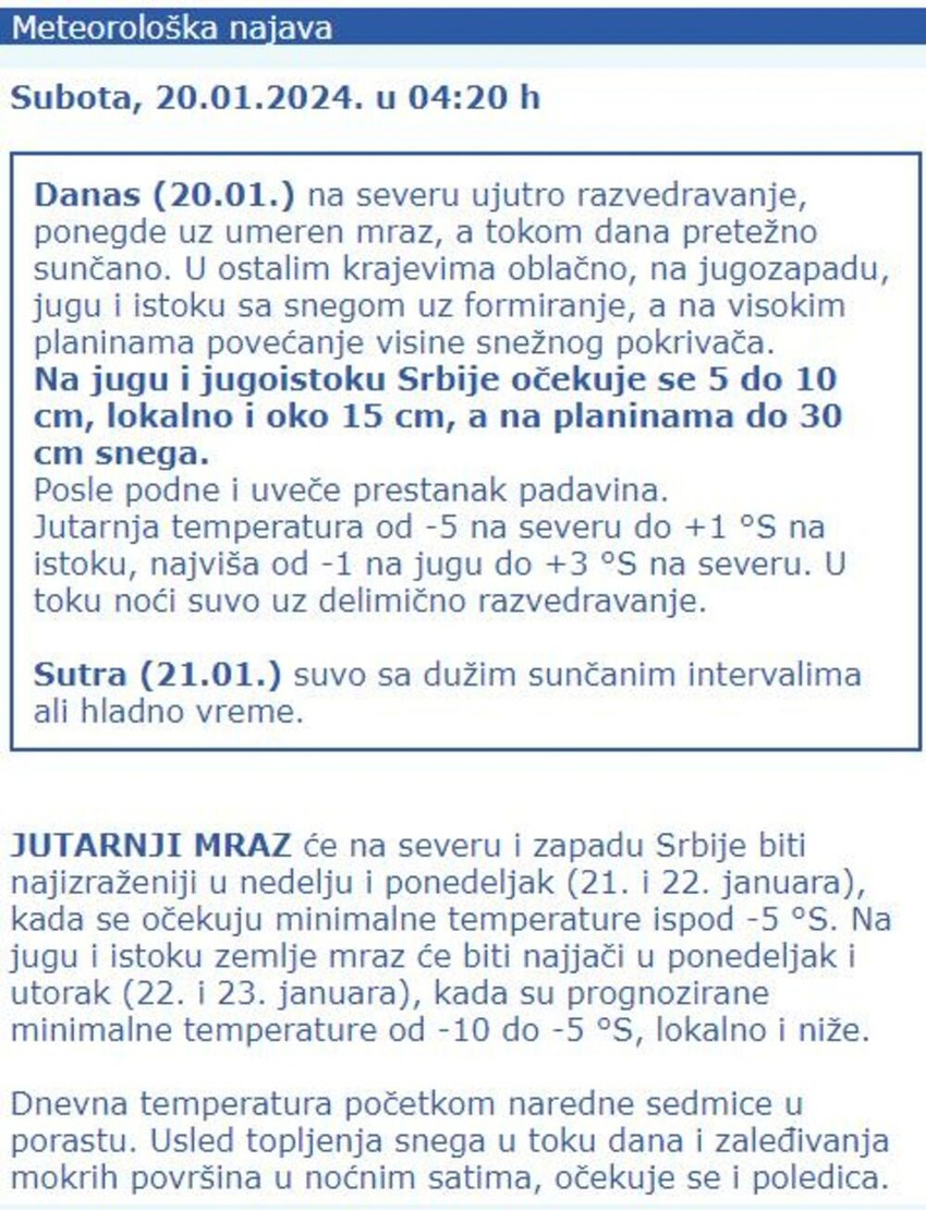 RHMZ prognoza