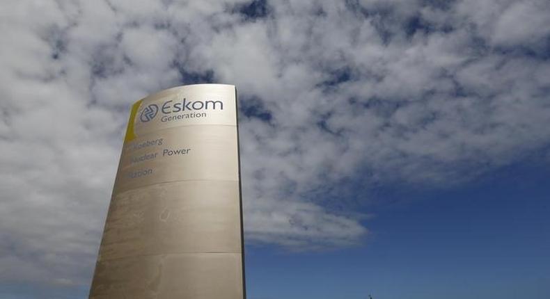 The logo of state power utility Eskom is seen outside Cape Town's Koeberg nuclear power plant in this picture taken March 20, 2016. 