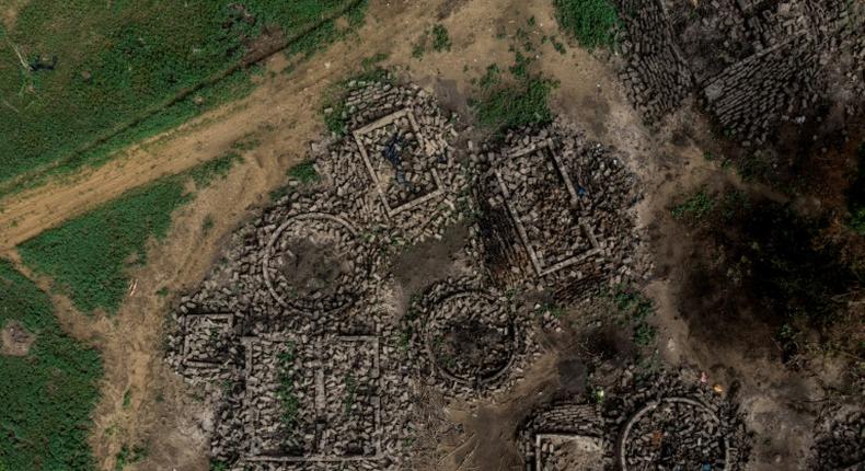 The ethnic conflict has destroyed villages in a spiral of violence, like the Fulani village of Sadia-Peulh, seen here from the air