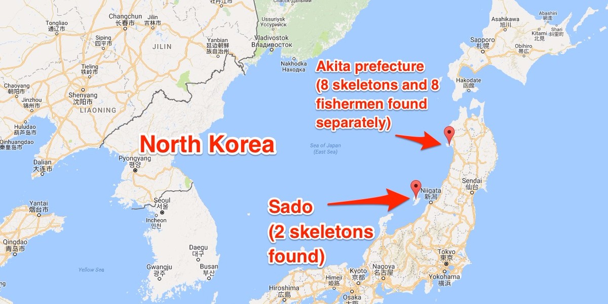 Map showing the proximity between Akita prefecture, Sado, and North Korea.