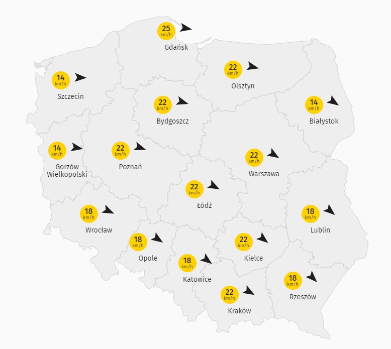 Pogoda na wtorek, 07.07 - wiatr