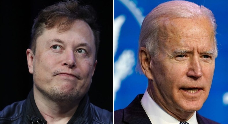 SpaceX CEO Elon Musk (left) and President Joe Biden.
