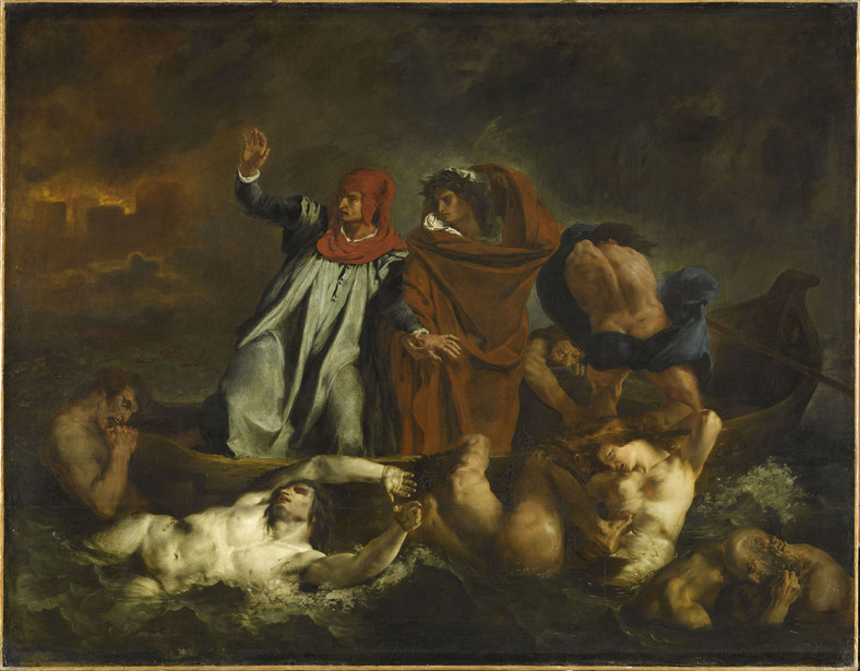 Eugène Delacroix — "Barka Dantego" (1822). Jeden z najpopularniejszych obrazów ilustrujący "Boską komedię"