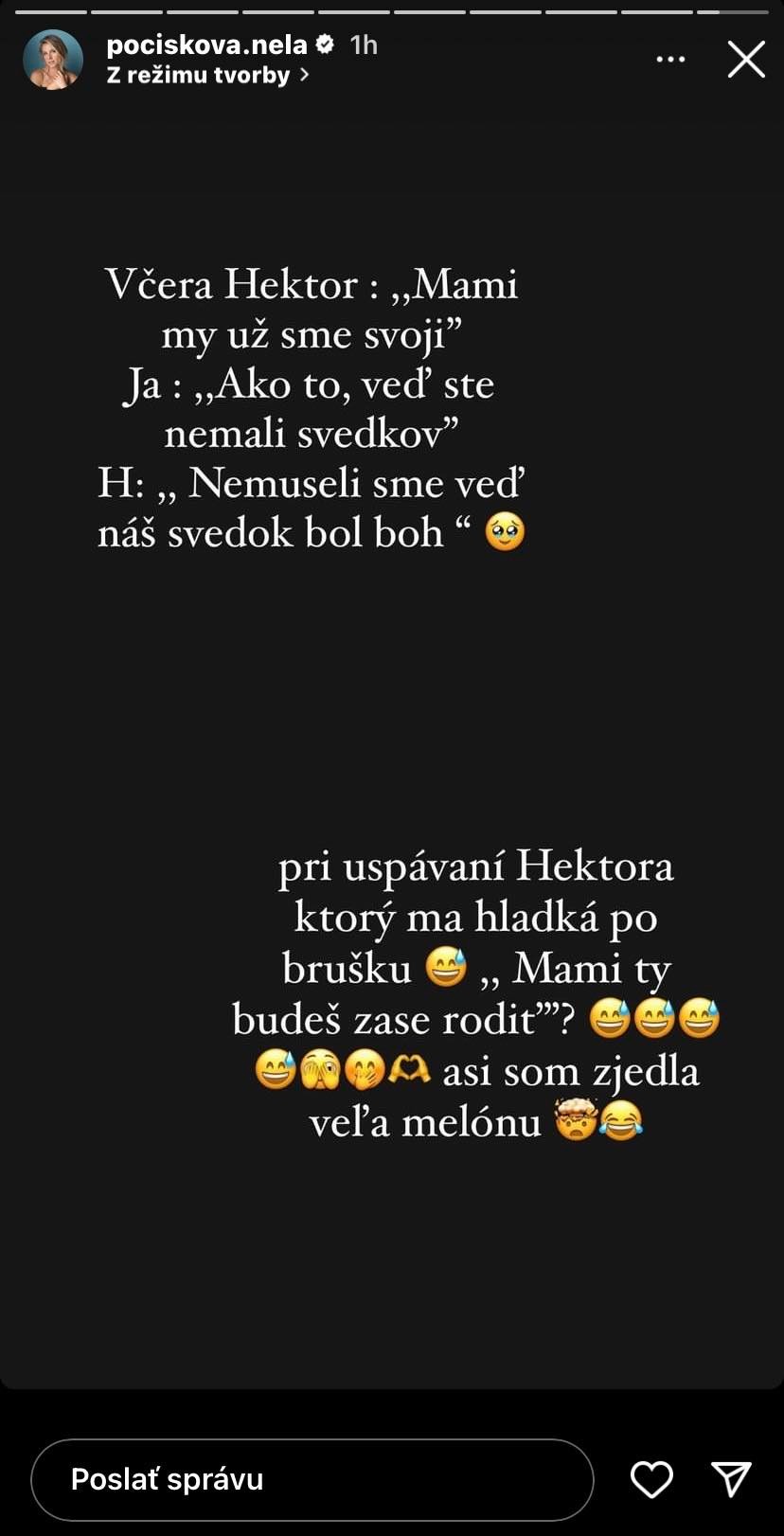 Nela Pocisková sa podelila o vtipnú príhodu so synčekom Hektorom.