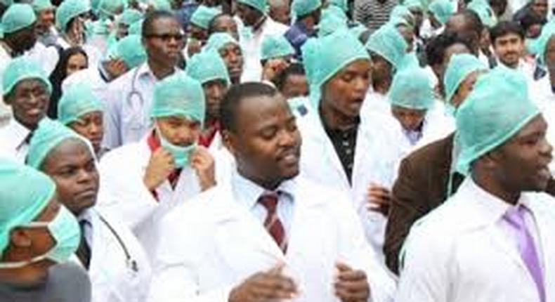 Nigerian medical doctors during protest over work conditions (Premium Times)