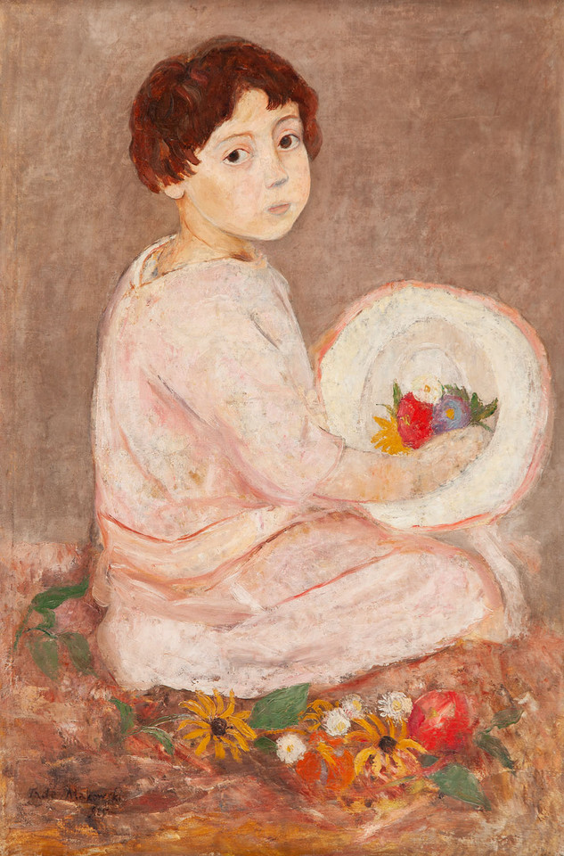 Tadeusz Makowski, "Dziewczynka z kapeluszem i kwiatami" ("Jeune fille au chapeau et fleurs"; ok. 1925)