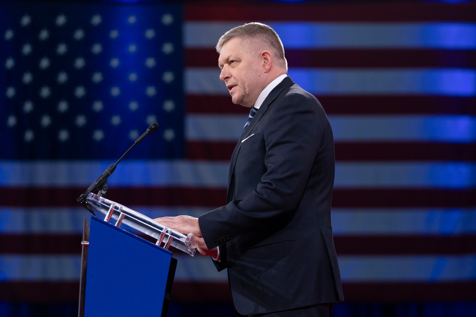 Slovenský premiér Robert Fico vystupuje s prejavom na Konferencii konzervatívnej politickej akcie (CPAC) vo Washingtone. 