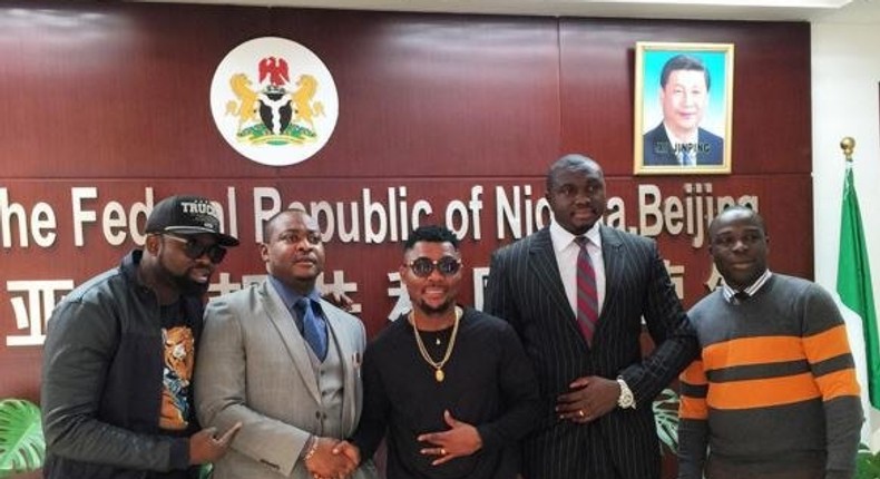 Oritsefemi at the Nigerian Embassy in China during his tour in the city. 