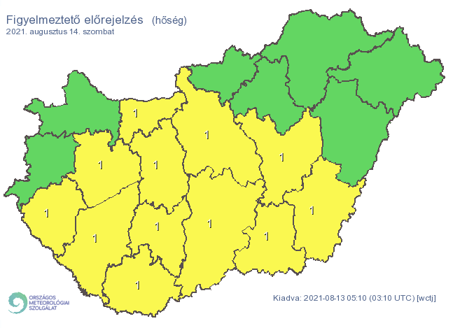 Több megyében is rekkenő hőség lesz szombaton, ki is adták az elsőfokú riasztást / Fotó: met.hu