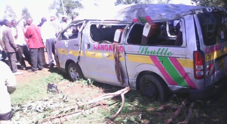 The matatu involved in an accident at Sirende, between Kitale town and Moi's Bridge.