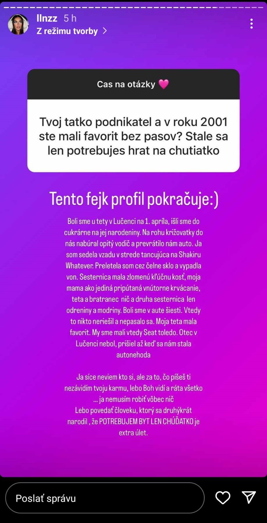 Vydarenie Luly Almaksus na Instagrame.