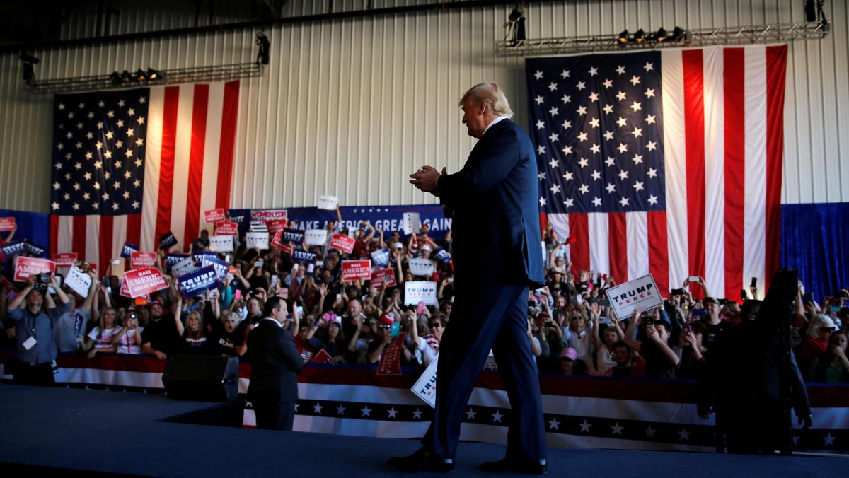 Trump takes the stage for a campaign rally in Grand Junction, Colorado