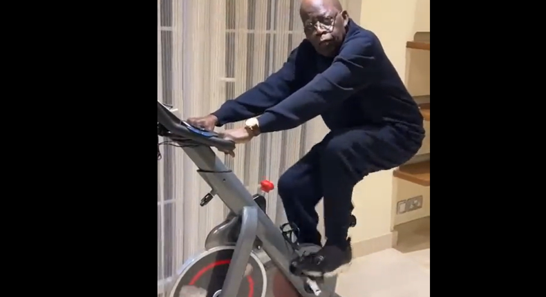 inubu rides spinning bike to prove fitness. 