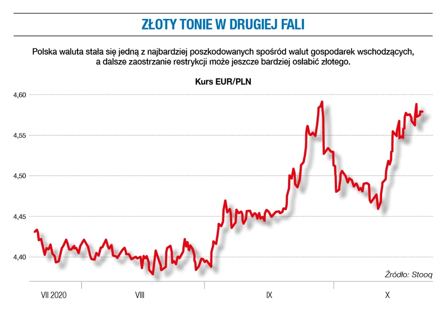 Złoty tonie w drugiej fali