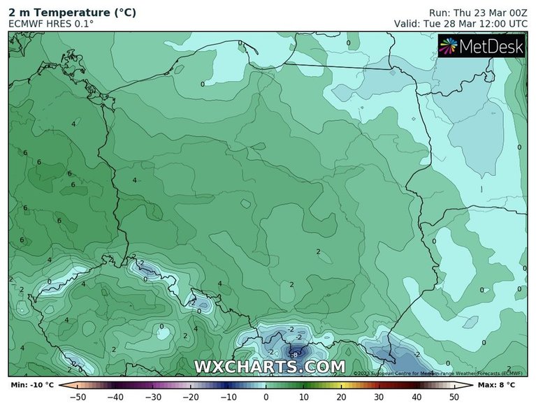 Temperatura nawet w dzień może mieć lokalnie problem z przekroczeniem 0 st. C