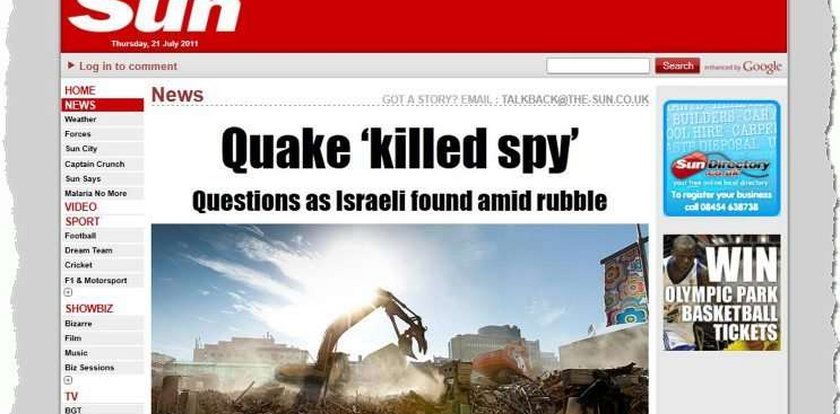 Trzęsienie ziemi wydało szpiegów Mossadu
