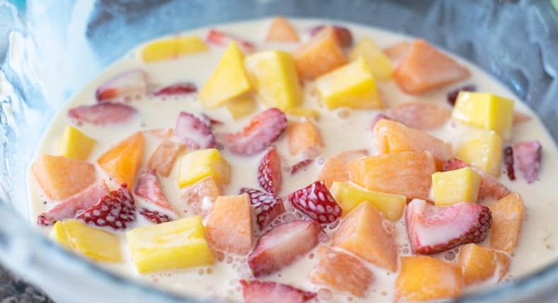 Fruit salad with milk