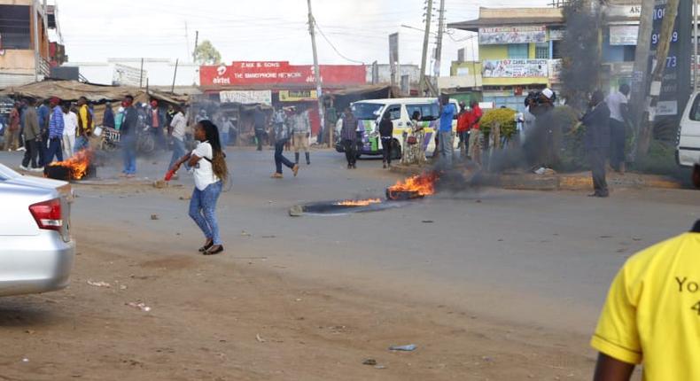 Scenes at Kenol, Murang'a county where 2 people were killed during chaos associated with Kiharu MP Ndindi Nyoro and Kandara MP Alice Wahome