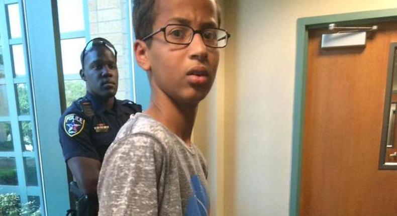 Ahmed Mohammed looking surprised after he was handcuffed