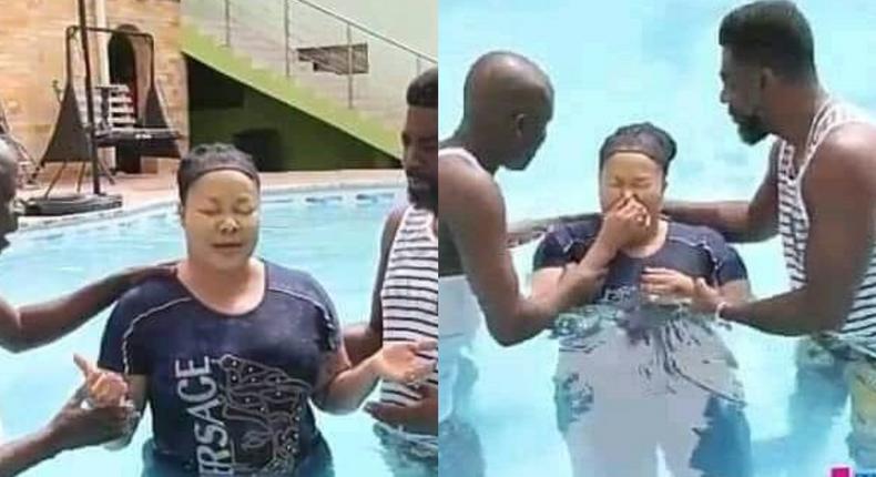 Photos: Nana Agradaa gets baptized after ‘repenting’