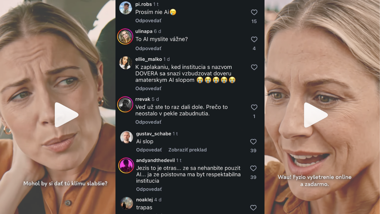 Poisťovňa Dôvera čelí kritike pre využitie umelej inteligencie vo svojej reklamnej kampani.