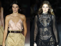Dwie gigantki modelingu na jednym wybiegu: Gigi Hadid i Kendall Jenner w pokazie Alberty Ferretti. FOTO