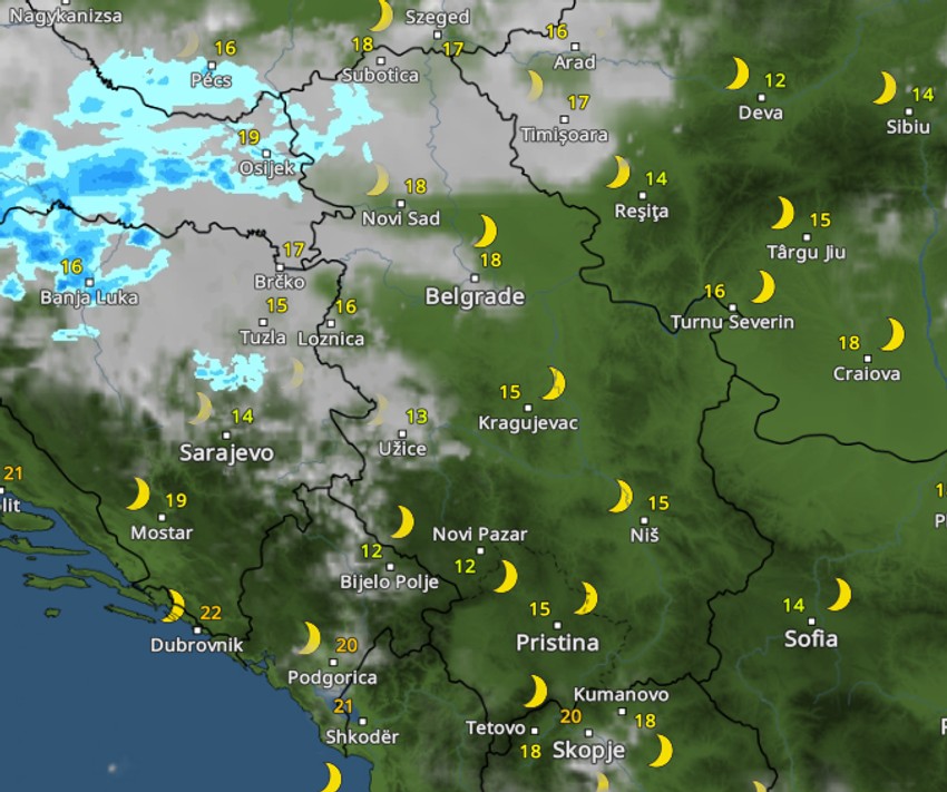 Kretanje padavina u ponoć
