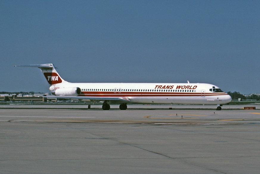 Samolot który uległ wypadkowi, w barwach TWA (1985 r.)