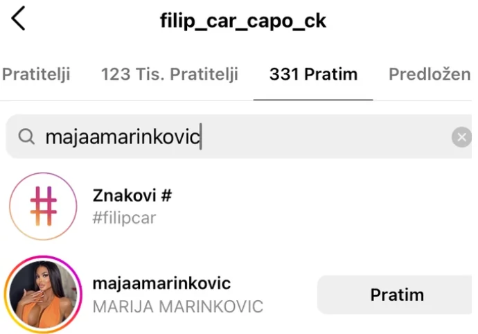 Filip Car zapratio ponovo Maju Marinković Instagram/filip_car_capo_ck