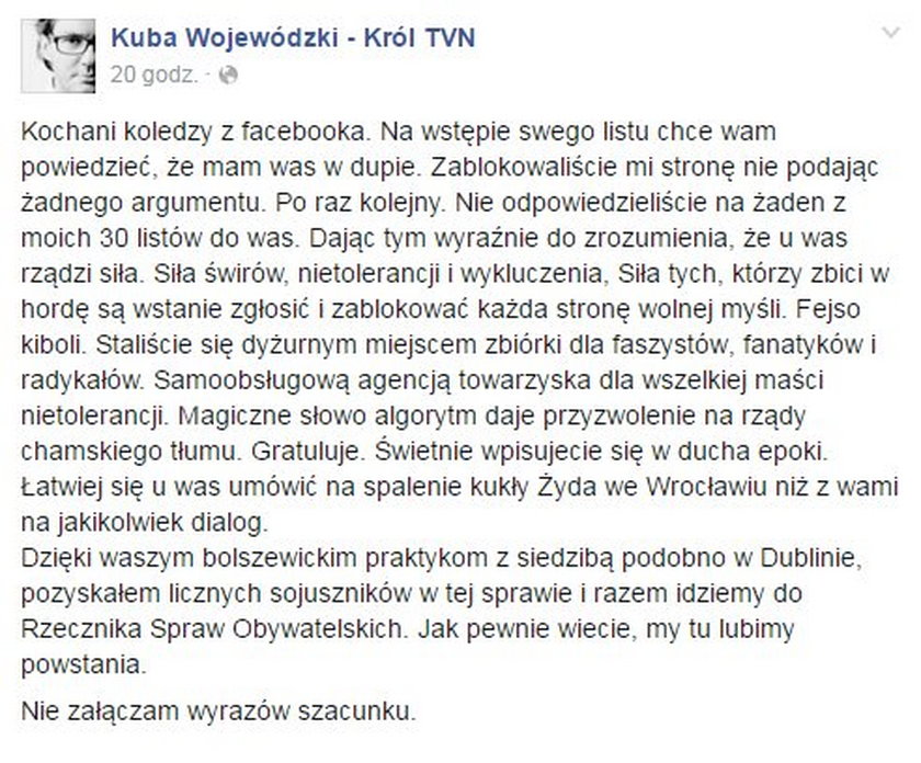 Znowu zablokowali Wojewódzkiego. Dziennikarz wściekły!