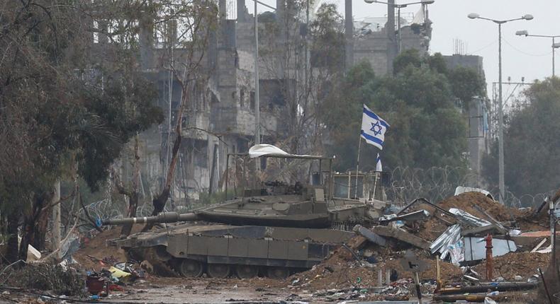 An Israeli tank near Gaza City on November 27.REUTERS/Ibraheem Abu Mustafa