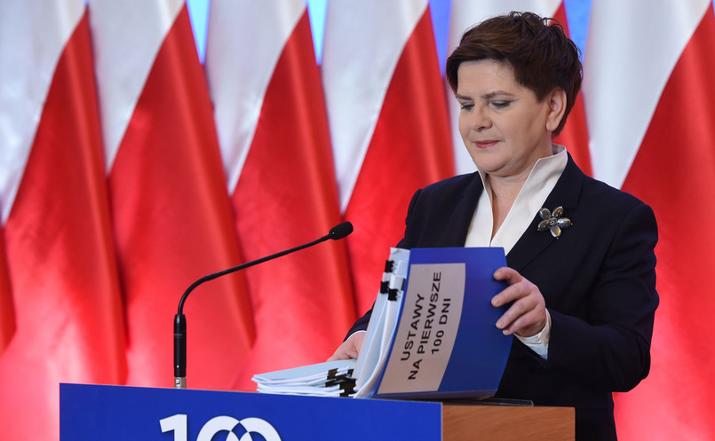 Premier Beata Szydło na konferencji podsumowującej 100 dni pracy rządu