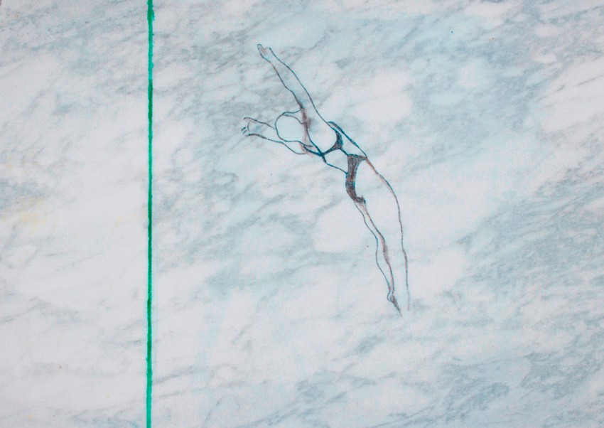 "Diving" (2016), kombinovana tehnika na mermeru