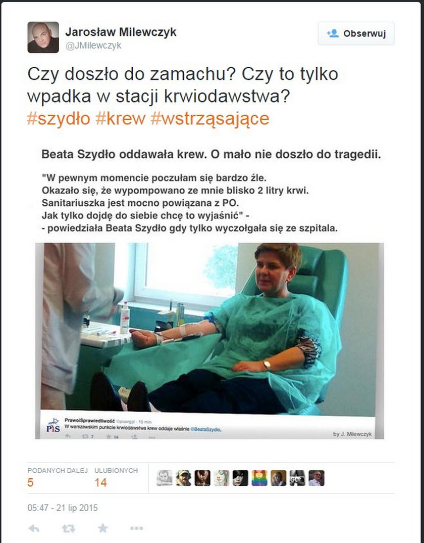 Beata Szydło oddaje krew
