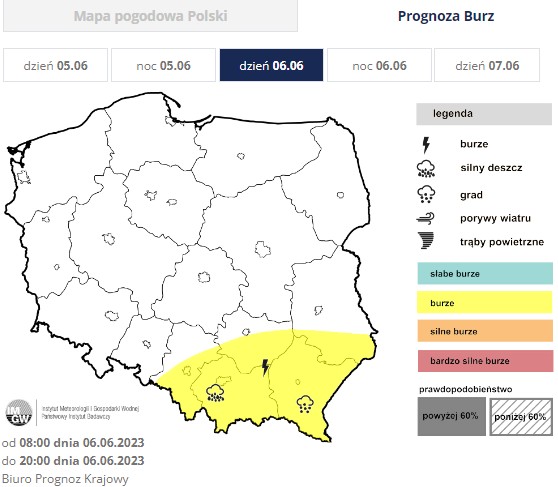 We wtorek burze przejdą głównie przez Małopolskę i Podkarpacie